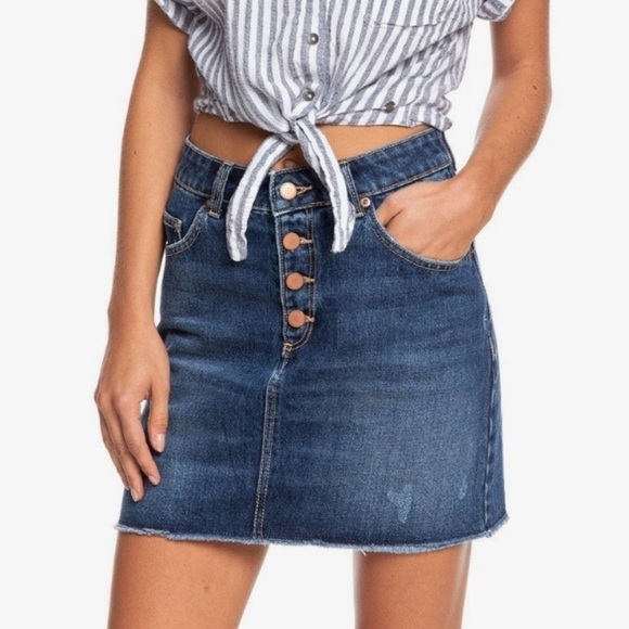Roxy Dresses & Skirts - NWT Roxy Surfing Girl Power High Waist Distressed Denim Mini Skirt